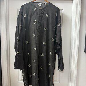 India Arts 100% cotton bohemian block print om yoga kurta tunic shirt dress XL